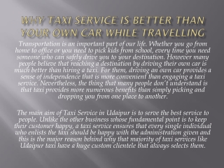 Why Taxi Service is Better Than Your Own Car While Travelling