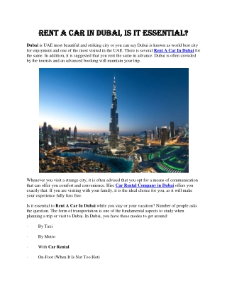 Rent A Car In Dubai, IS It Essential?