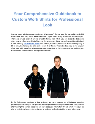 Your Comprehensive Guidebook to Custom Work Shirts for Professional Look