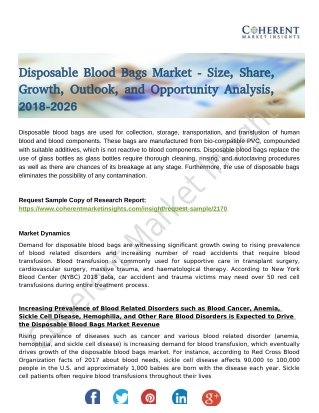 Disposable Blood Bags Market - New Business Opportunities and Investment Research Report
