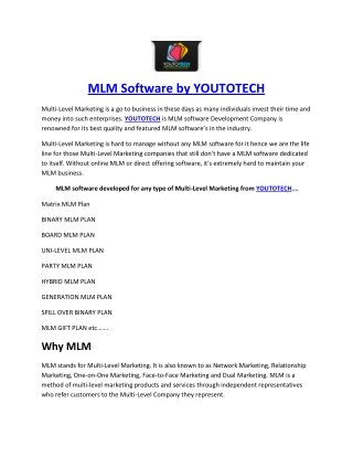 MLM Software by YOUTOTECH Web Mobile Development