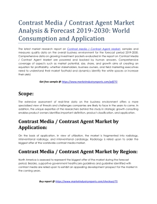 Contrast Media / Contrast Agent Market Analysis & Forecast 2019-2030