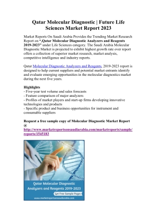 Qatar Molecular Diagnostic Analyzers and Reagents 2019-2023
