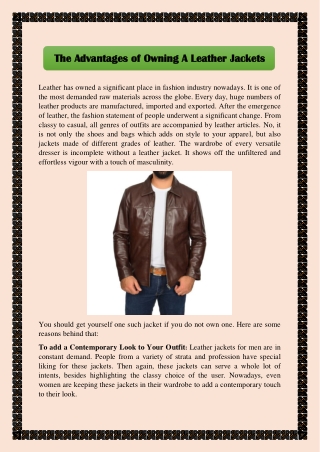The Advantages Of Owning A Leather Jackets