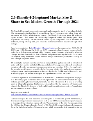 2,6-Dimethyl-2-heptanol Market Size & Share to See Modest Growth Through 2024