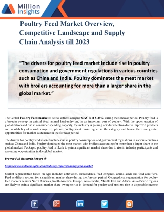 Poultry Feed Market Overview, Competitive Landscape and Supply Chain Analysis till 2023