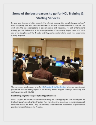 Some of the best reasons to go for HCL Training & Staffing Services
