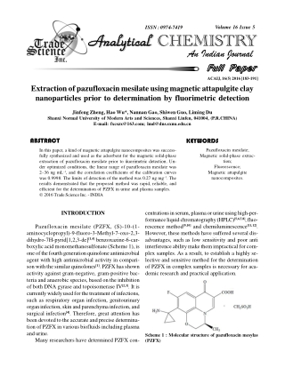 Extraction of pazufloxacin mesilate using magnetic attapulgite clay nanoparticles prior to determination by fluorimetric