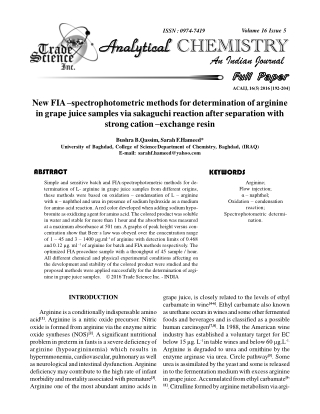 New FIAñspectrophotometric methodsfor determination of arginine in grape juice samples via sakaguchi reaction after sepa