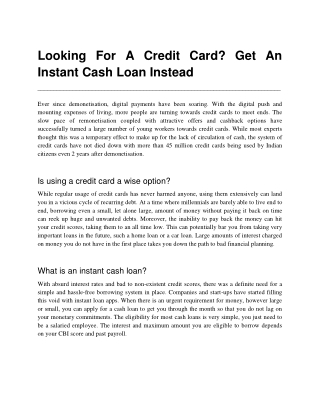 Looking For A Credit Card? Get An Instant Cash Loan Instead