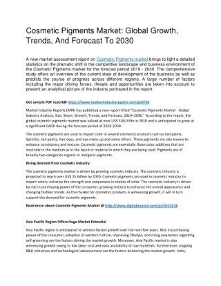 Cosmetic Pigments Market: Global Growth, Trends, And Forecast To 2030