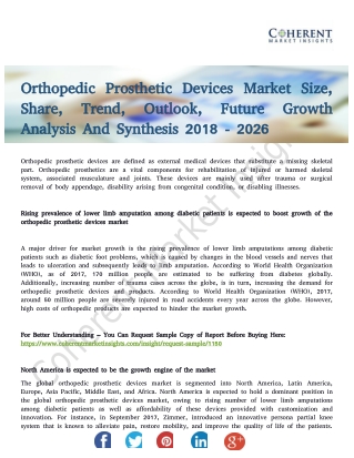 Orthopedic Prosthetic Devices Market Prophesied to Grow at a Faster Pace by 2026