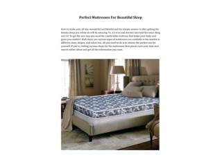 Perfect Mattresses For Beautiful Sleep