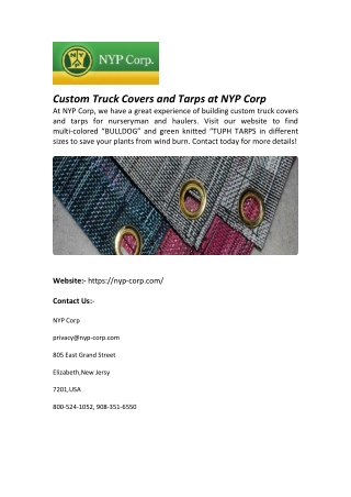 Custom Truck Covers and Tarps at NYP Corp