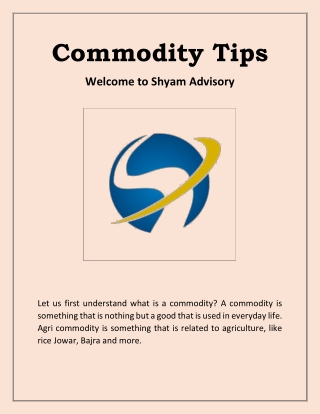 Commodity Tips | shyamadvisory