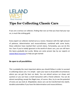 Tips for Collecting Classic Cars