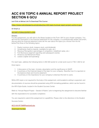 ACC 616 TOPIC 6 ANNUAL REPORT PROJECT SECTION 6 GCU