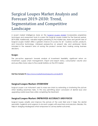 Surgical Loupes Market Analysis and Forecast 2019-2030: Trend, Segmentation and Competitive Landscape