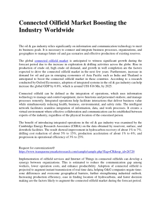 Connected Oilfield Market Boosting the Industry Worldwide