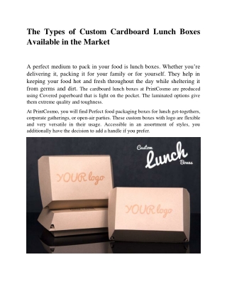 The Types of Custom Cardboard Lunch Boxes Available in the Market