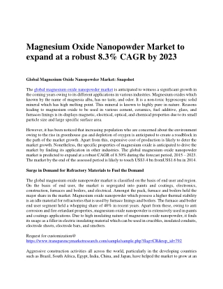 Magnesium Oxide Nanopowder Market to expand at a robust 8.3% CAGR by 2023