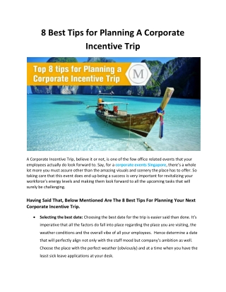 8 Best Tips for Planning a Corporate Incentive Trip