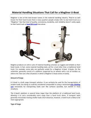 Material Handling Situations That Call for a Magliner U-Boat