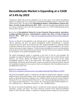 Benzaldehyde Market is Expanding at a CAGR of 3.4% by 2023