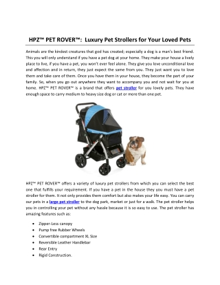 HPZ™ PET ROVER™: Luxury Pet Strollers for Your Loved Pets