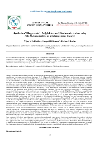 Synthesis of 1H-pyrazolo[1, 2-b]phthalazine-5,10-dione derivatives using NiFe2O4 Nanoparticle as a Heterogeneous Catalys