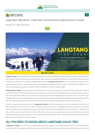 LANGTANG TREK NEPAL YOUR TREK CAN BE ROUGH GLIDE WITHOUT A GUIDE