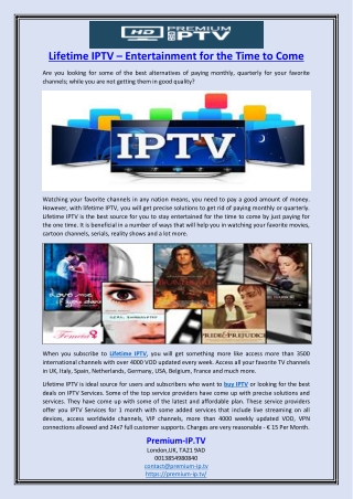 Lifetime IPTV – Entertainment for the Time to Come