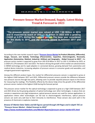 Pressure Sensor Market Demand, Supply, Latest Rising Trend & Forecast to 2023