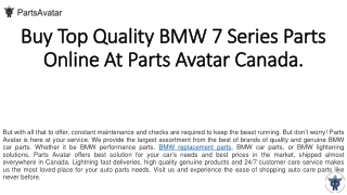 Shop Top Quality BMW 7 Series Parts at Parts Avatar Canada
