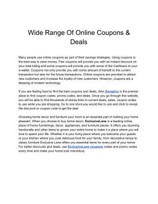 Wide Range Of Online Coupons & Deals