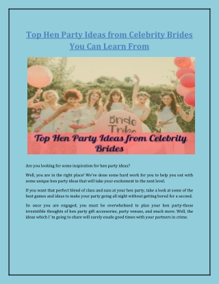 Top Hen Party Ideas from Celebrity Brides You Can Learn From