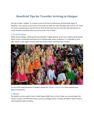 Beneficial Tips for Traveller Arriving in Udaipur