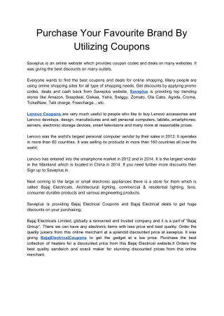 Purchase Your Favourite Brand By Utilizing Coupons