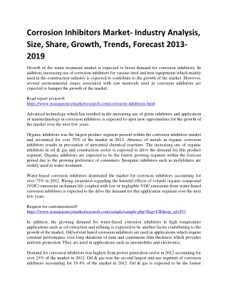 Corrosion Inhibitors Market- Industry Analysis, Size, Share, Growth, Trends, Forecast 2013-2019