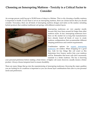 Choosing an Innerspring Mattress - Toxicity is a Critical Factor to Consider