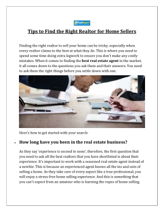 Tips to Find the Best Home Selling Agent