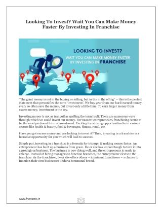 Looking To Invest? Wait You Can Make Money Faster By Investing In Franchise