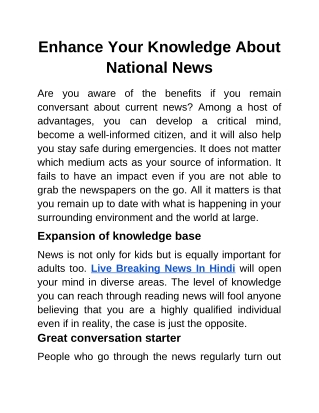 Enhance Your Knowledge About National News