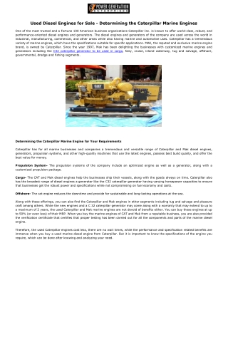 Used Diesel Engines for Sale - Determining the Caterpillar Marine Engines