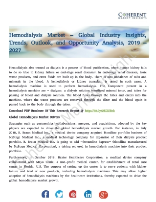 Hemodialysis Market – Global Industry Insights, Trends, Outlook, and Opportunity Analysis, 2019 – 2027