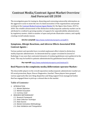 Contrast Media/Contrast Agent Market Overview And Forecast till 2030