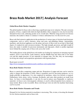 Brass Rods Market 2017| Analysis Forecast
