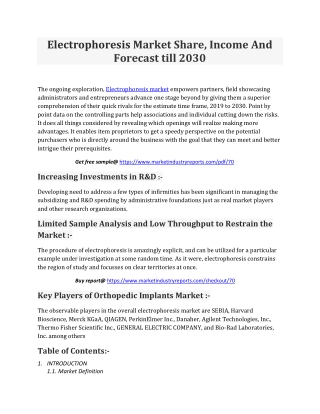 Electrophoresis Market Share, Income And Forecast till 2030