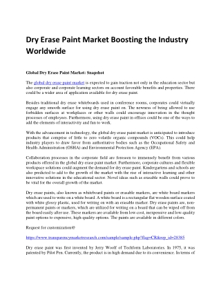 Dry Erase Paint Market Boosting the Industry Worldwide